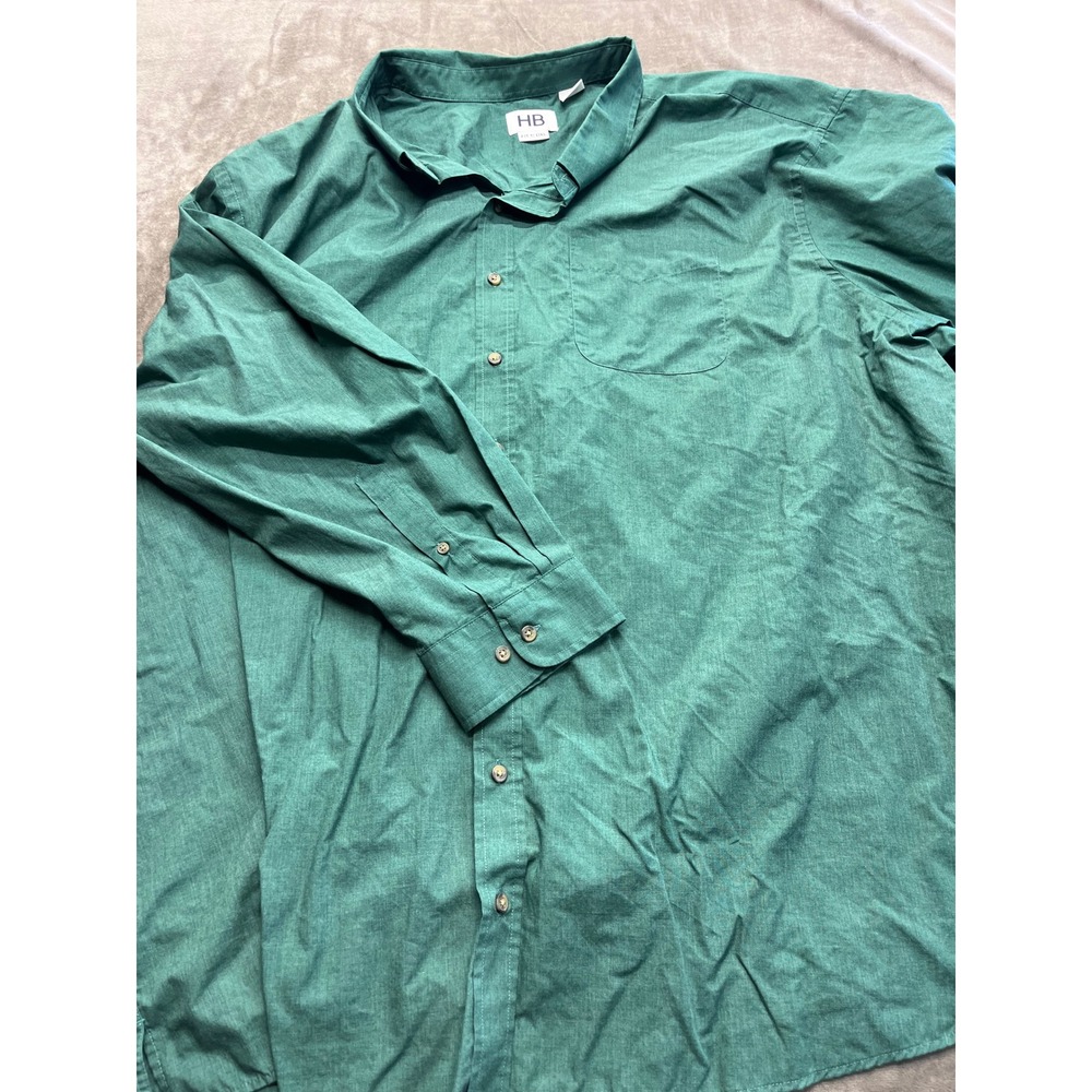 Harbor Bay Fit by DXL Mens 5XL Green Long Sleeve Button Down Shirt Big and Tall